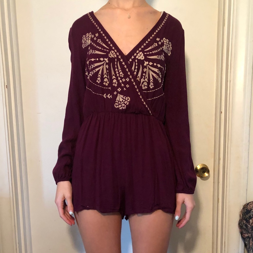 Long Sleeve Embroidered Romper